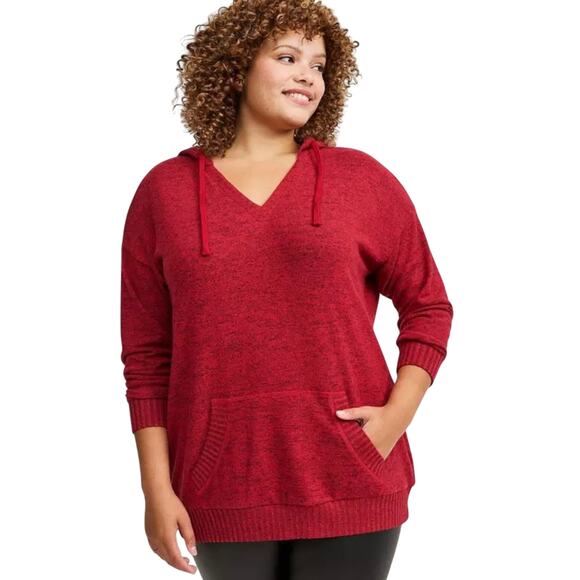 NWT TORRID Relaxed Super Soft Plush Tunic Hoodie Plus Size 1X Red Pullover - Picture 1 of 5